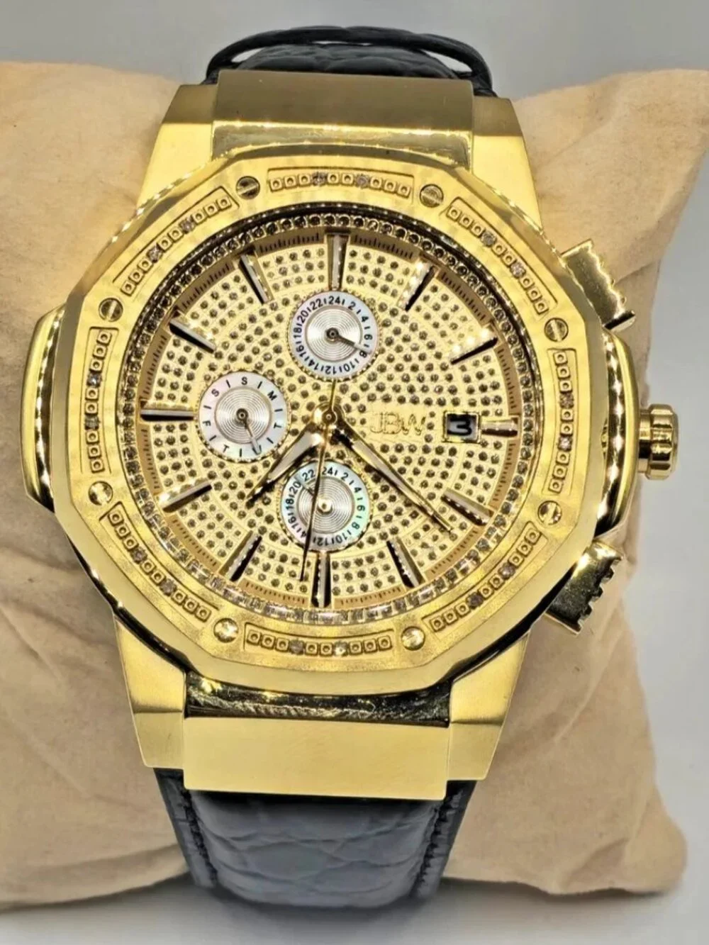 JBW Mens 10-Year Anniversary Gold-Tone Diamond Chronograph Watch